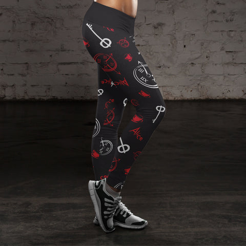 Image of Wonderland Leggings Alice and Clocks Black