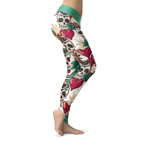 Image of Red Hearts and Sugar Skull Leggings