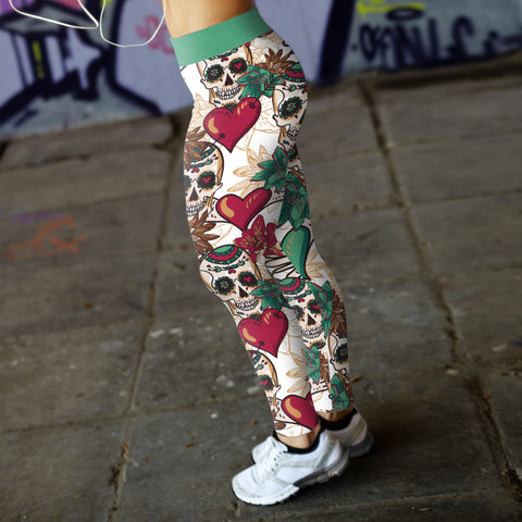 Image of Red Hearts and Sugar Skull Leggings
