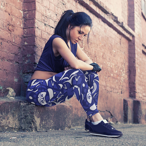 Image of Native Pattern Blue and White Leggings