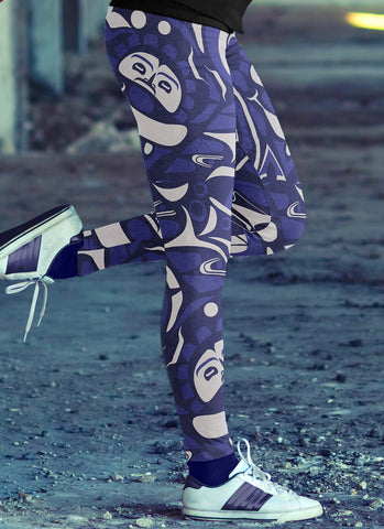 Image of Native Pattern Blue and White Leggings