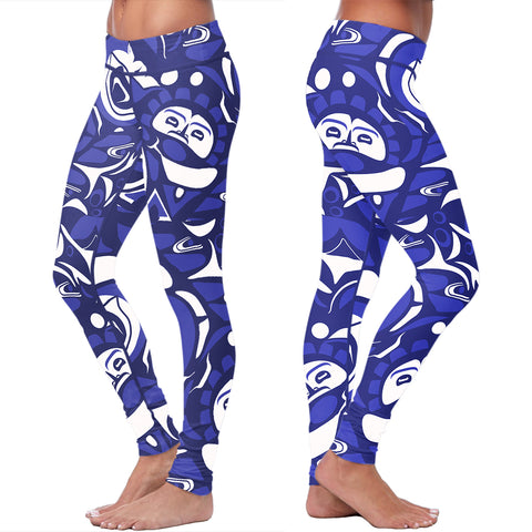 Image of Native Pattern Blue and White Leggings