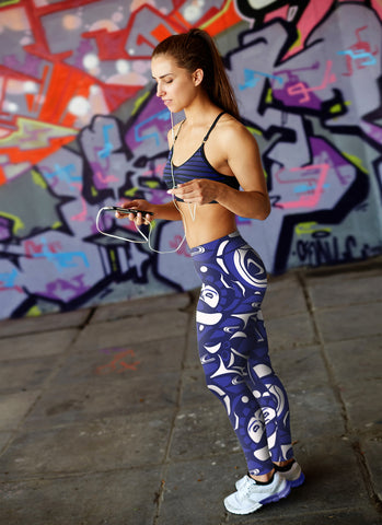 Image of Native Pattern Blue and White Leggings