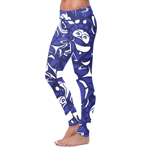 Image of Native Pattern Blue and White Leggings