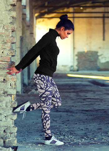 Image of Native Pattern White and Blue Leggings