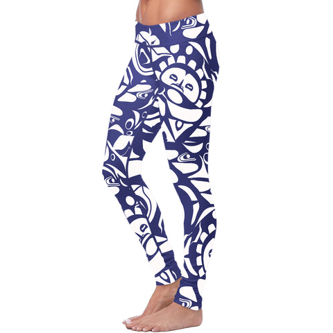 Image of Native Pattern White and Blue Leggings