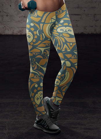 Image of Native Pattern Blue and Orange Leggings