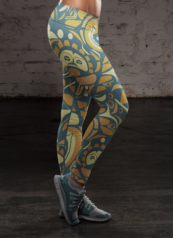 Image of Native Pattern Blue and Orange Leggings