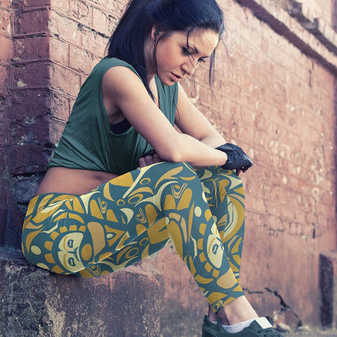 Image of Native Pattern Blue and Orange Leggings