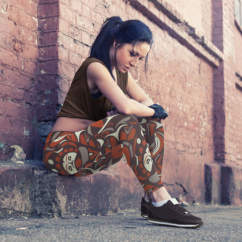 Image of Native Pattern Brown and Orange Leggings