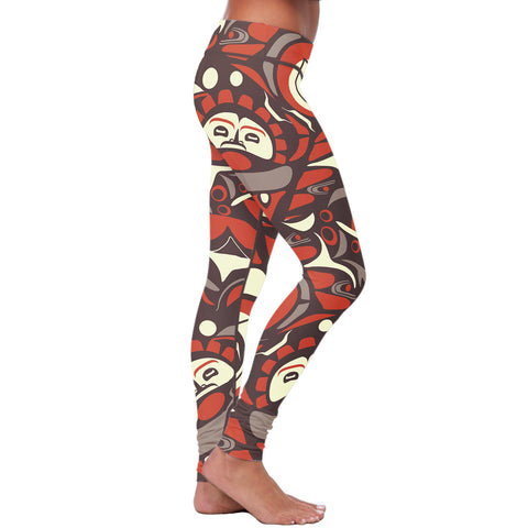 Image of Native Pattern Brown and Orange Leggings