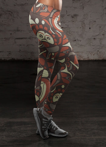 Image of Native Pattern Brown and Orange Leggings