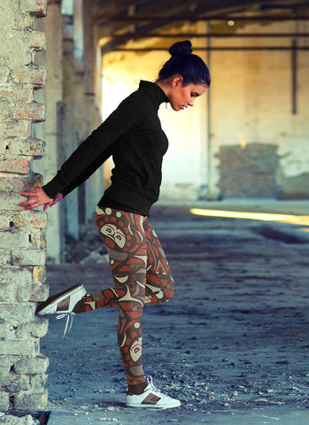 Image of Native Pattern Brown and Orange Leggings