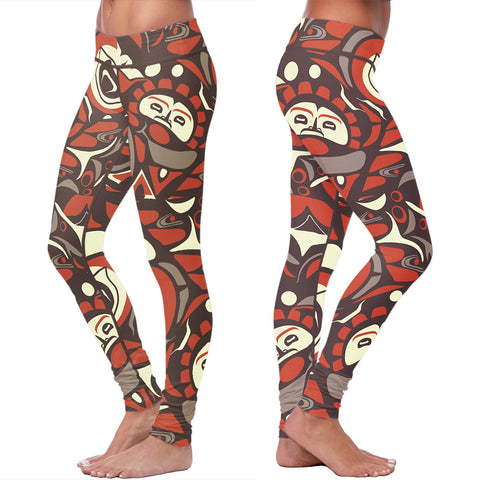 Image of Native Pattern Brown and Orange Leggings