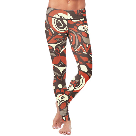 Image of Native Pattern Brown and Orange Leggings