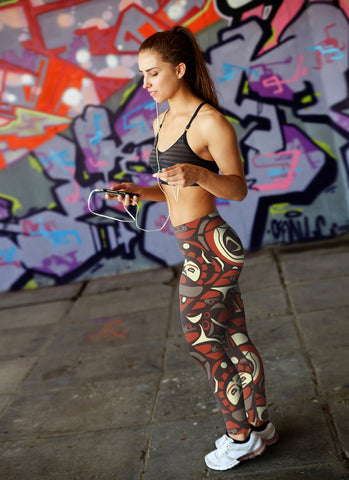 Image of Native Pattern Brown and Orange Leggings