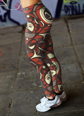 Image of Native Pattern Brown and Orange Leggings