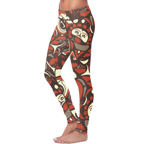 Image of Native Pattern Brown and Orange Leggings