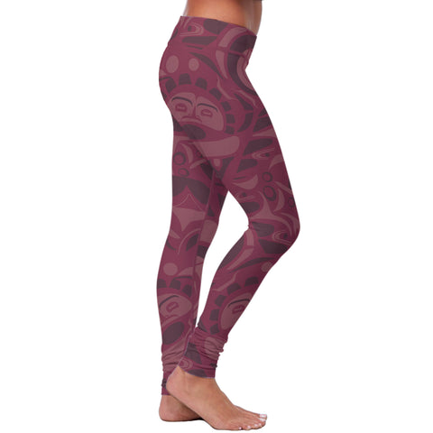 Image of Native Pattern Burgundy Leggings