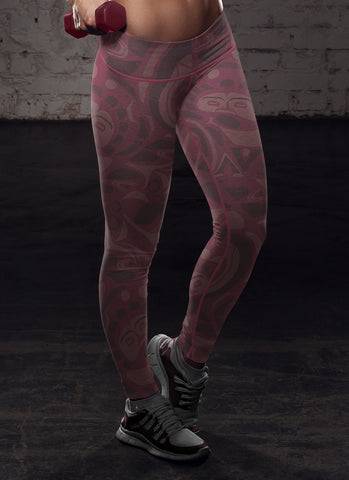 Image of Native Pattern Burgundy Leggings