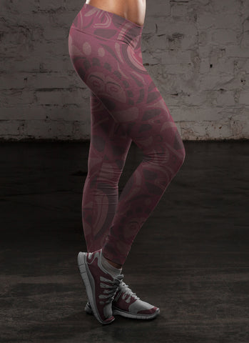 Image of Native Pattern Burgundy Leggings