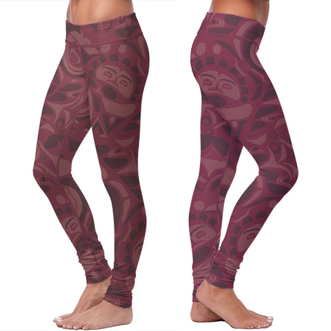 Image of Native Pattern Burgundy Leggings