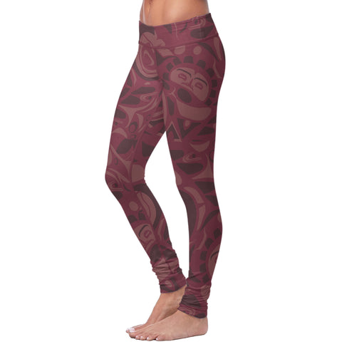Image of Native Pattern Burgundy Leggings