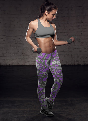Image of Native Pattern Purple and Gray Leggings