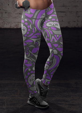 Image of Native Pattern Purple and Gray Leggings