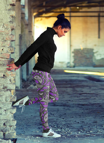 Image of Native Pattern Purple and Gray Leggings