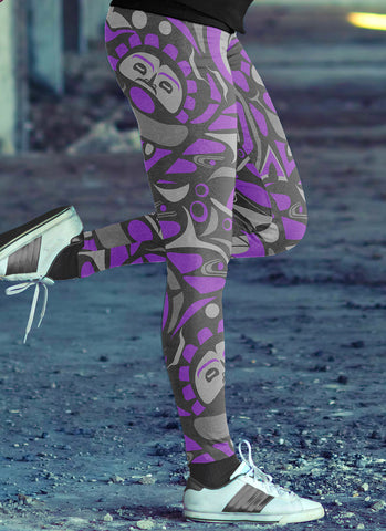 Image of Native Pattern Purple and Gray Leggings