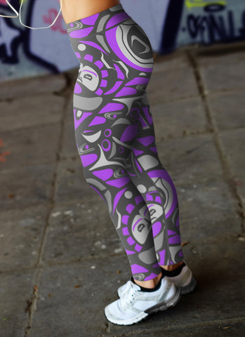 Image of Native Pattern Purple and Gray Leggings