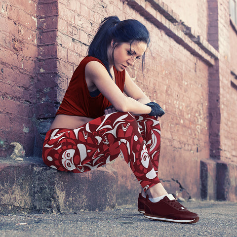 Image of Native Pattern Red and White Leggings