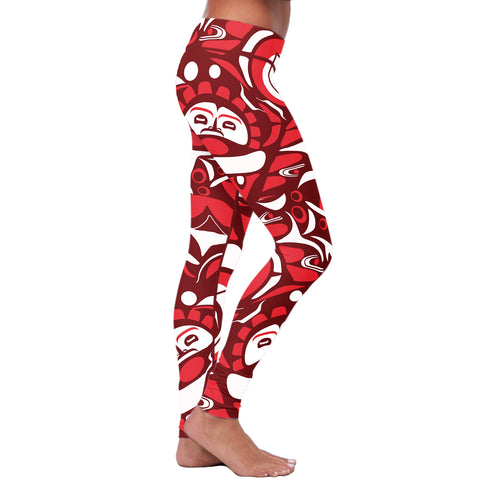 Image of Native Pattern Red and White Leggings