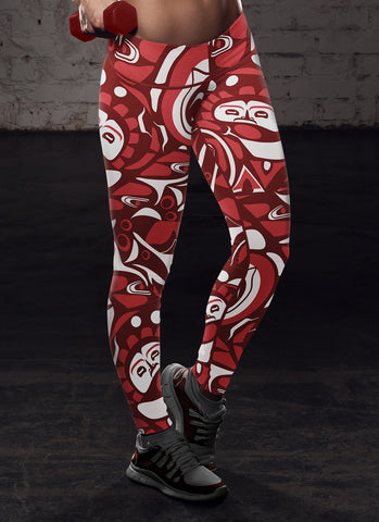 Image of Native Pattern Red and White Leggings