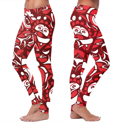 Image of Native Pattern Red and White Leggings