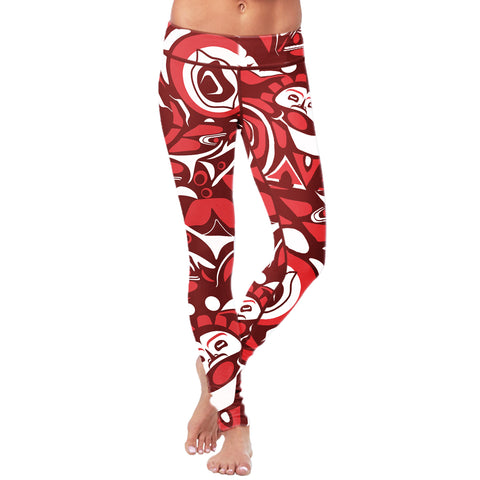 Image of Native Pattern Red and White Leggings