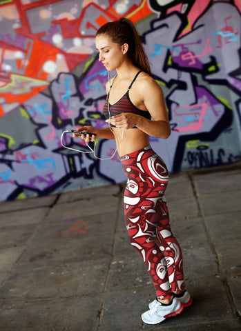 Image of Native Pattern Red and White Leggings