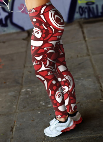 Image of Native Pattern Red and White Leggings