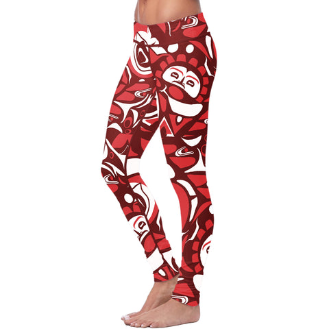 Image of Native Pattern Red and White Leggings