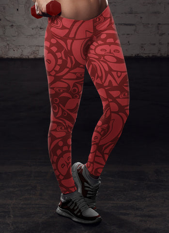 Image of Native Pattern Red Leggings