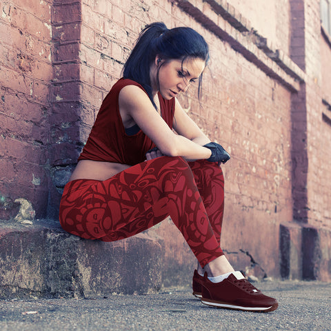 Image of Native Pattern Red Leggings