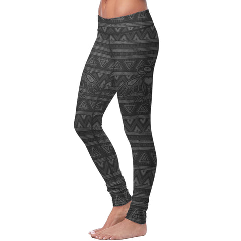 Image of Native Bird Pattern Black Leggings