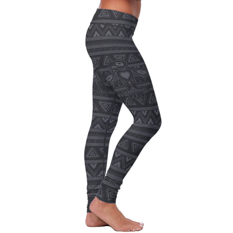 Image of Native Bird Pattern Black Leggings