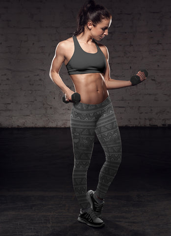 Image of Native Bird Pattern Black Leggings