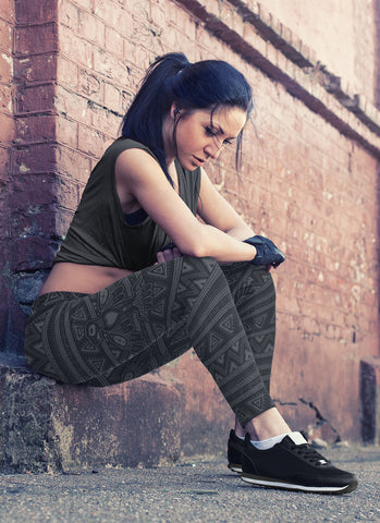 Image of Native Bird Pattern Black Leggings