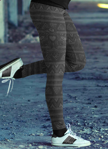 Image of Native Bird Pattern Black Leggings