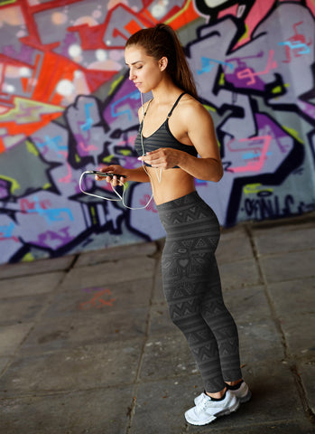 Image of Native Bird Pattern Black Leggings