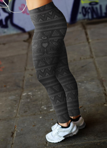 Image of Native Bird Pattern Black Leggings