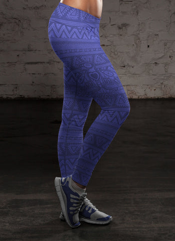 Image of Native Bird Pattern Blue Leggings